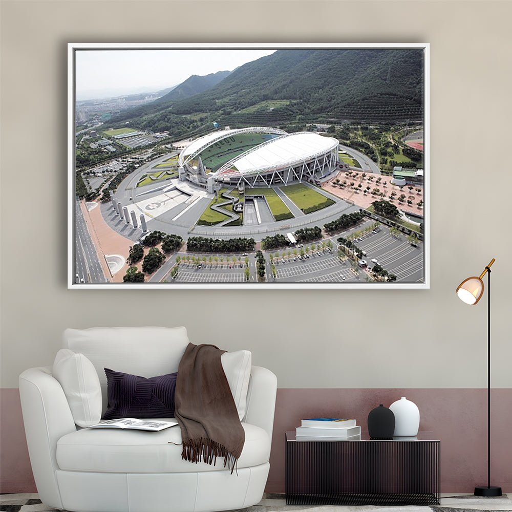 Daegu Stadium Aerial View, Stadium Canvas, Sport Art, Framed Canvas Print Wall Art, Floating Frame