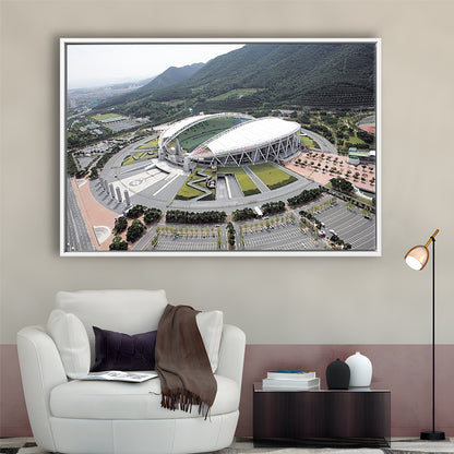 Daegu Stadium Aerial View, Stadium Canvas, Sport Art, Framed Canvas Print Wall Art, Floating Frame