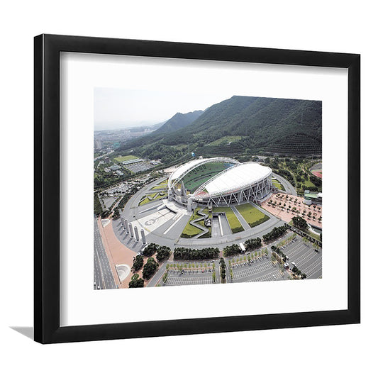 Daegu Stadium Aerial View, Stadium Canvas, Sport Art, Gift for him, White Border Framed Art Print Wall Decor