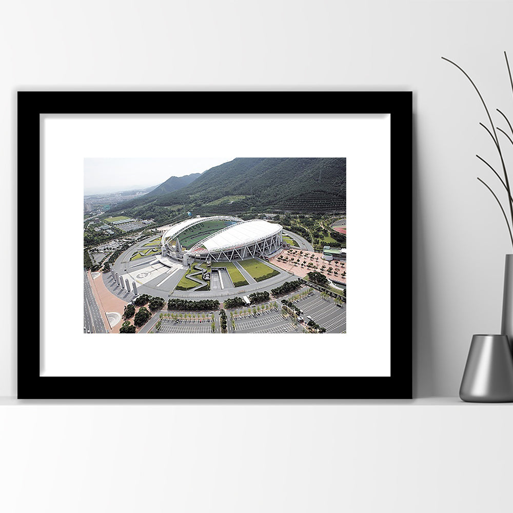 Daegu Stadium Aerial View, Stadium Canvas, Sport Art, Gift for him, White Border Framed Art Print Wall Decor