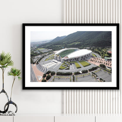 Daegu Stadium Aerial View, Stadium Canvas, Sport Art, Gift for him, White Border Framed Art Print Wall Decor