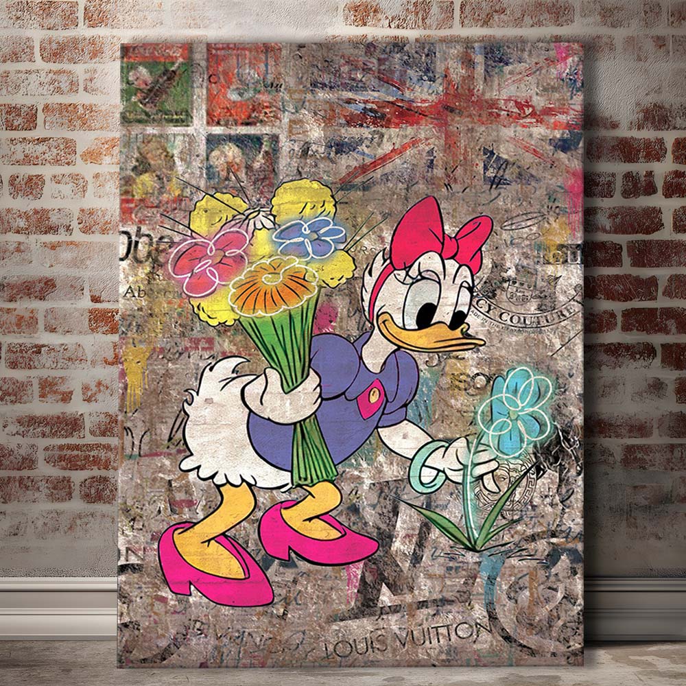Daisy & Wildflowers, Colorful Graffiti Painting Art, Canvas Print, Luxury Wall Art Decor, Modern Art