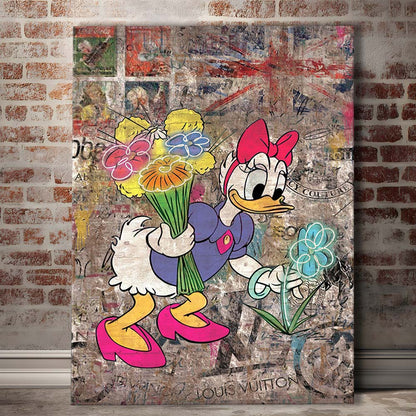 Daisy & Wildflowers, Colorful Graffiti Painting Art, Canvas Print, Luxury Wall Art Decor, Modern Art