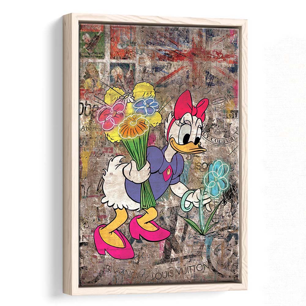 Daisy & Wildflowers, Colorful Graffiti Painting Art, Framed Canvas Print, Floating Frame, Luxury Wall Art Decor