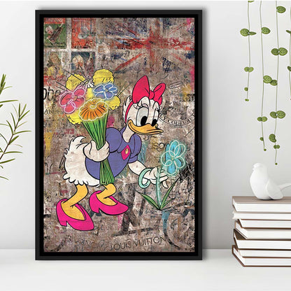 Daisy & Wildflowers, Colorful Graffiti Painting Art, Framed Canvas Print, Floating Frame, Luxury Wall Art Decor