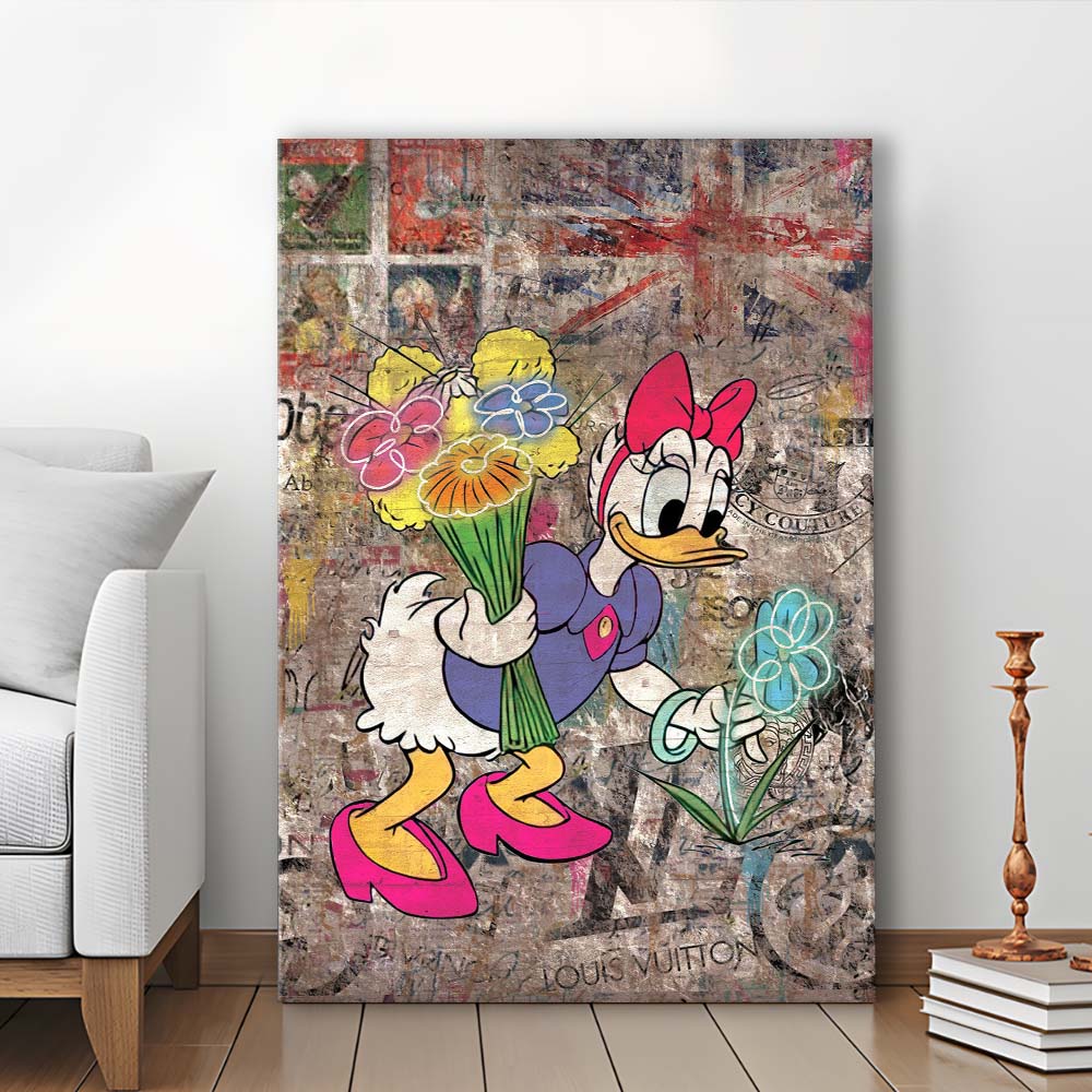 Daisy & Wildflowers, Colorful Graffiti Painting Art, Canvas Print, Luxury Wall Art Decor, Modern Art