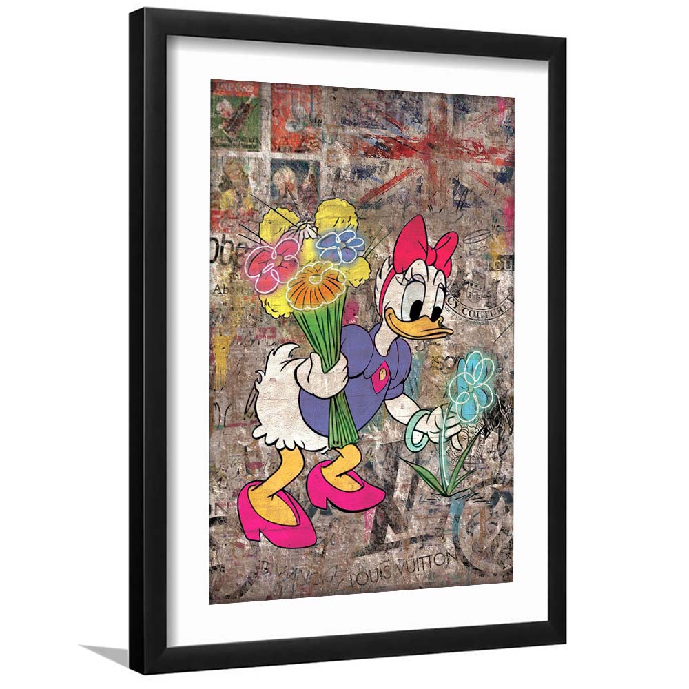 Daisy & Wildflowers, Colorful Graffiti Painting Art, Framed Art Print, Luxury Pictures Framed, White Border