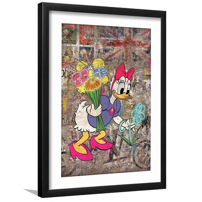 Daisy & Wildflowers, Colorful Graffiti Painting Art, Framed Art Print, Luxury Pictures Framed, White Border