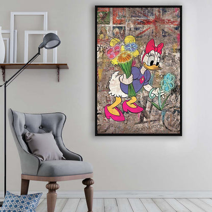 Daisy & Wildflowers, Colorful Graffiti Painting Art, Framed Canvas Print, Floating Frame, Luxury Wall Art Decor