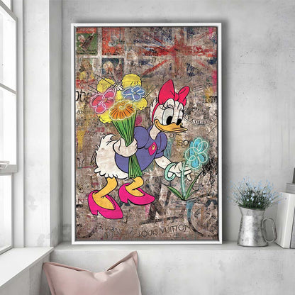 Daisy & Wildflowers, Colorful Graffiti Painting Art, Framed Canvas Print, Floating Frame, Luxury Wall Art Decor