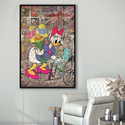 Daisy & Wildflowers, Colorful Graffiti Painting Art, Framed Canvas Print, Floating Frame, Luxury Wall Art Decor