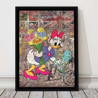 Daisy & Wildflowers, Colorful Graffiti Painting Art, Framed Canvas Print, Floating Frame, Luxury Wall Art Decor