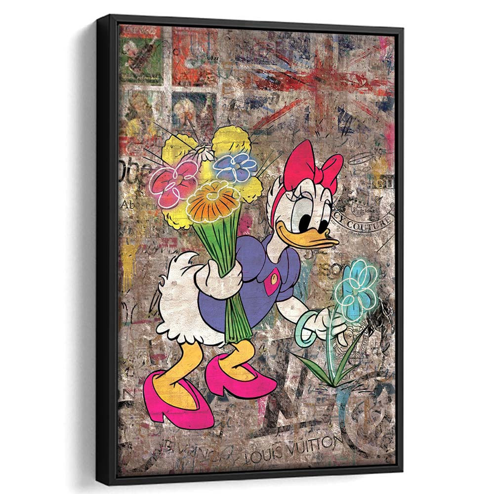 Daisy & Wildflowers, Colorful Graffiti Painting Art, Framed Canvas Print, Floating Frame, Luxury Wall Art Decor