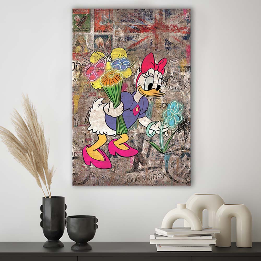 Daisy & Wildflowers, Colorful Graffiti Painting Art, Canvas Print, Luxury Wall Art Decor, Modern Art