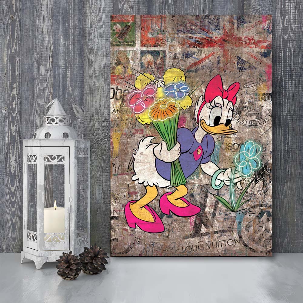 Daisy & Wildflowers, Colorful Graffiti Painting Art, Canvas Print, Luxury Wall Art Decor, Modern Art