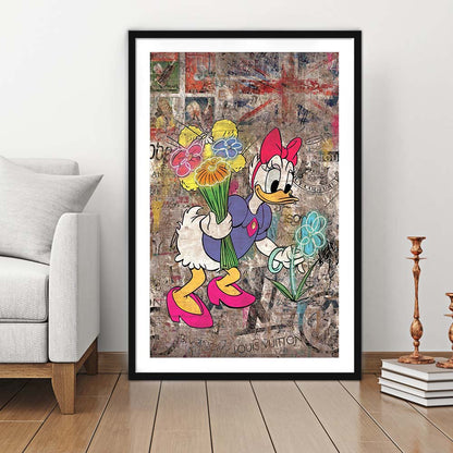 Daisy & Wildflowers, Colorful Graffiti Painting Art, Framed Art Print, Luxury Pictures Framed, White Border