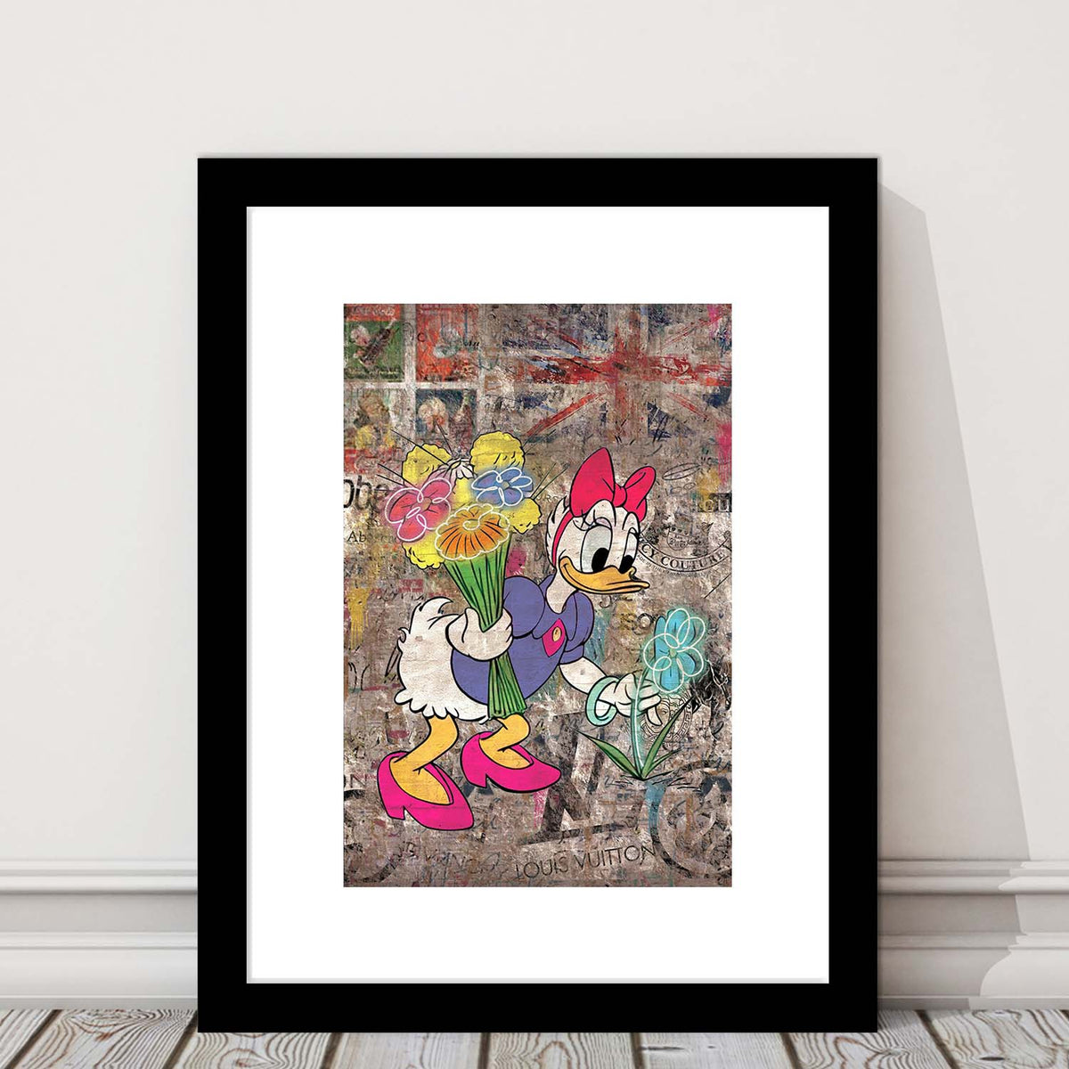 Daisy & Wildflowers, Colorful Graffiti Painting Art, Framed Art Print, Luxury Pictures Framed, White Border