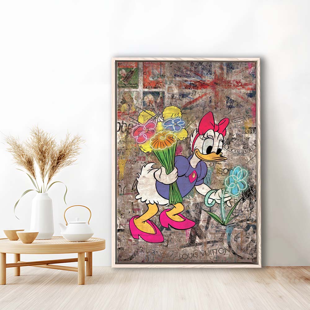 Daisy & Wildflowers, Colorful Graffiti Painting Art, Framed Canvas Print, Floating Frame, Luxury Wall Art Decor
