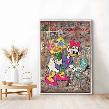 Daisy & Wildflowers, Colorful Graffiti Painting Art, Framed Canvas Print, Floating Frame, Luxury Wall Art Decor