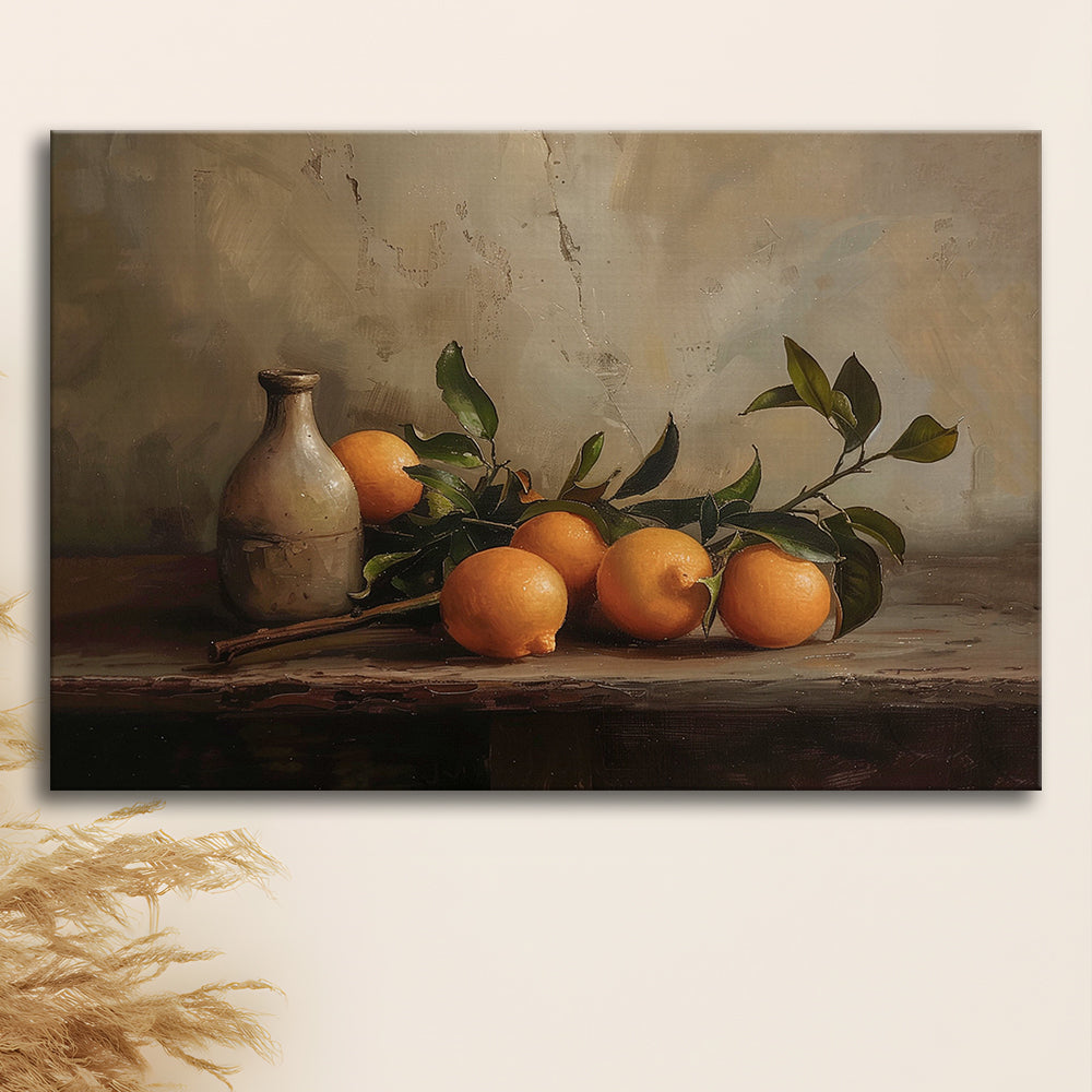 Dark Academia Still Life Oranges Canvas Print Wall Art, Moody Canvas Print Wall Art, Art Rustic Trendy Wall Art