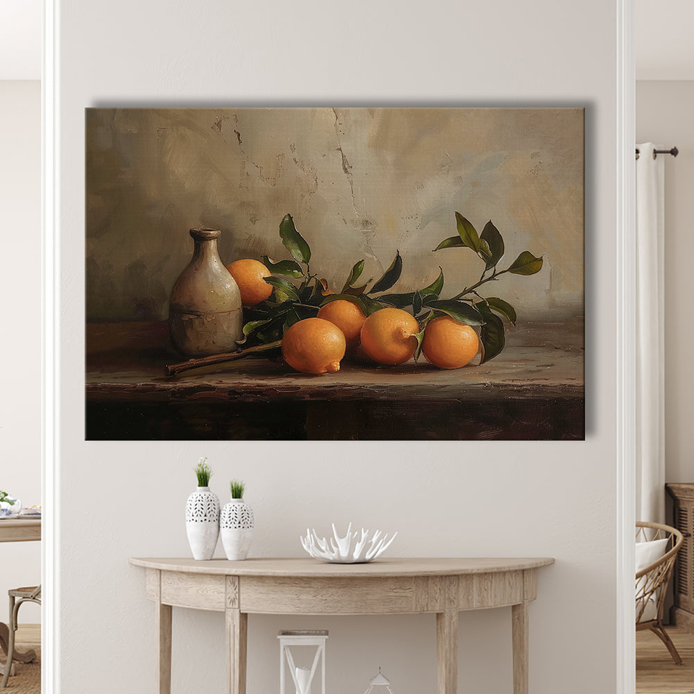 Dark Academia Still Life Oranges Canvas Print Wall Art, Moody Canvas Print Wall Art, Art Rustic Trendy Wall Art