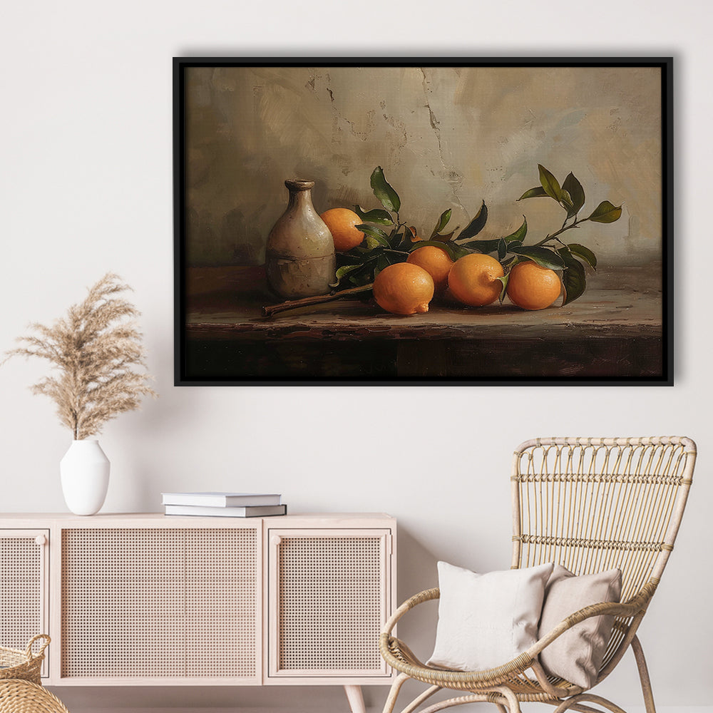 Dark Academia Still Life Oranges Framed Canvas Print Wall Art, Moody Wall Art, Art Rustic Trendy Wall Art