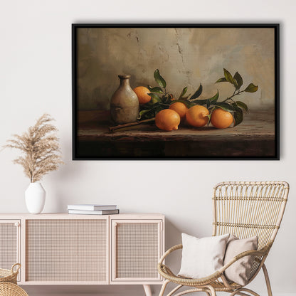 Dark Academia Still Life Oranges Framed Canvas Print Wall Art, Moody Wall Art, Art Rustic Trendy Wall Art