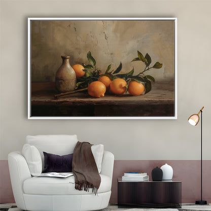 Dark Academia Still Life Oranges Framed Canvas Print Wall Art, Moody Wall Art, Art Rustic Trendy Wall Art