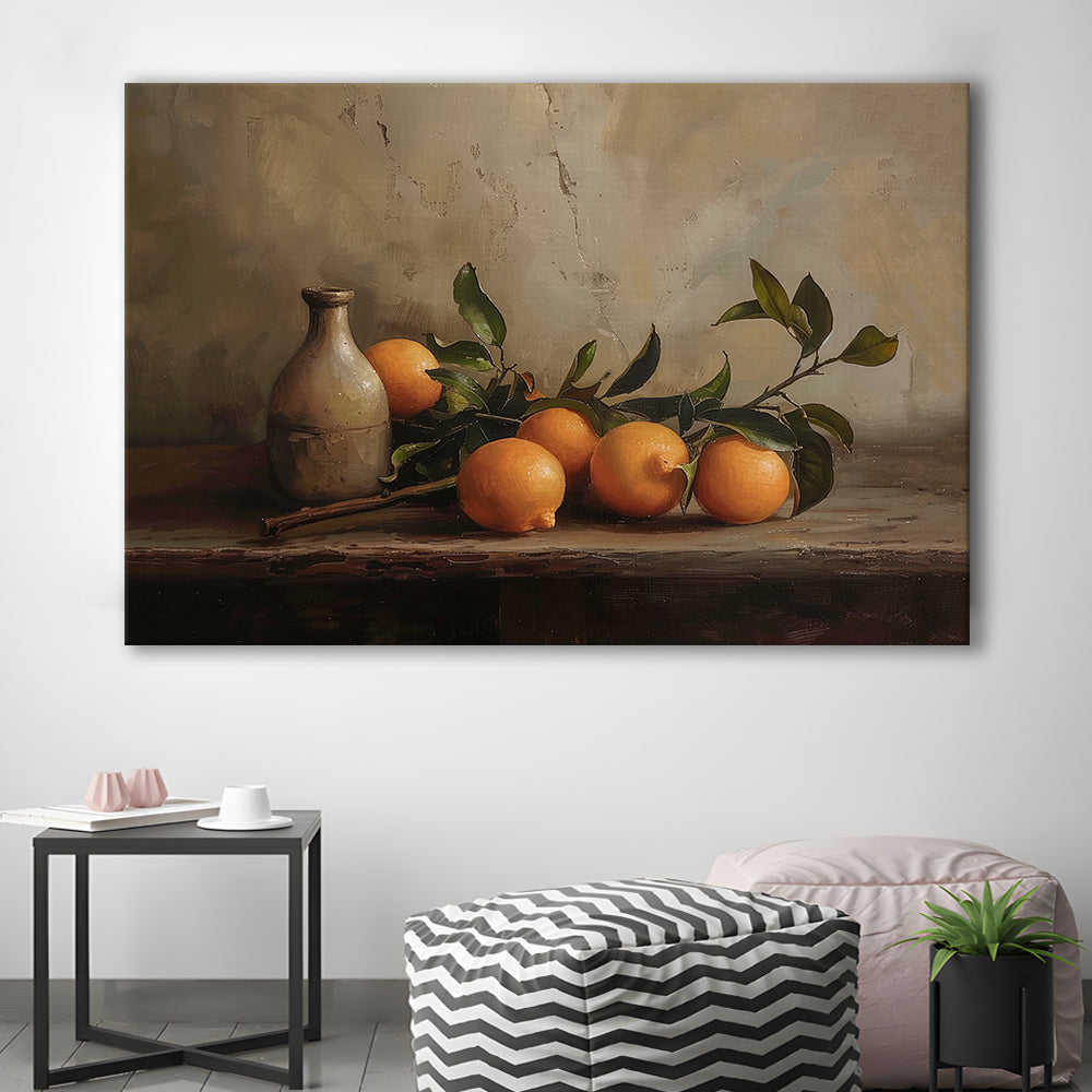 Dark Academia Still Life Oranges Canvas Print Wall Art, Moody Canvas Print Wall Art, Art Rustic Trendy Wall Art