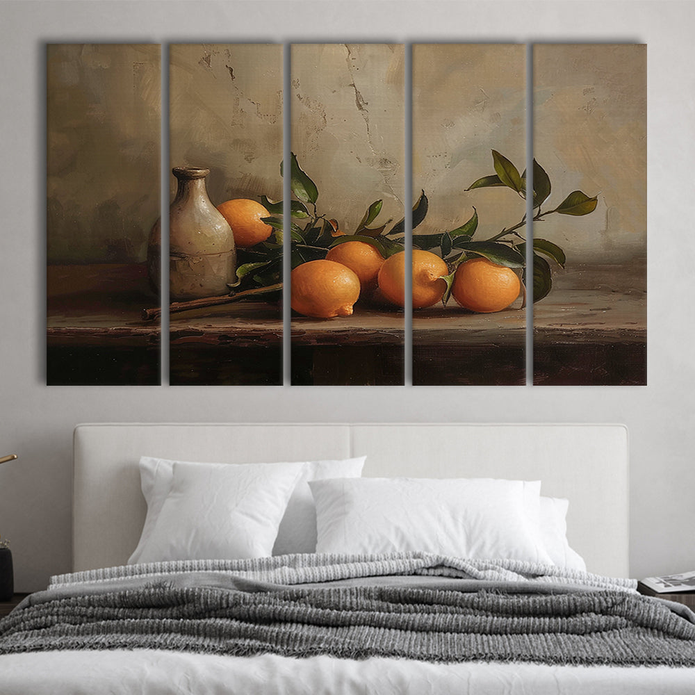 Dark Academia Still Life Oranges 5 Panels Canvas Print Wall Art, Moody Wall Art, Art Rustic Trendy Wall Art