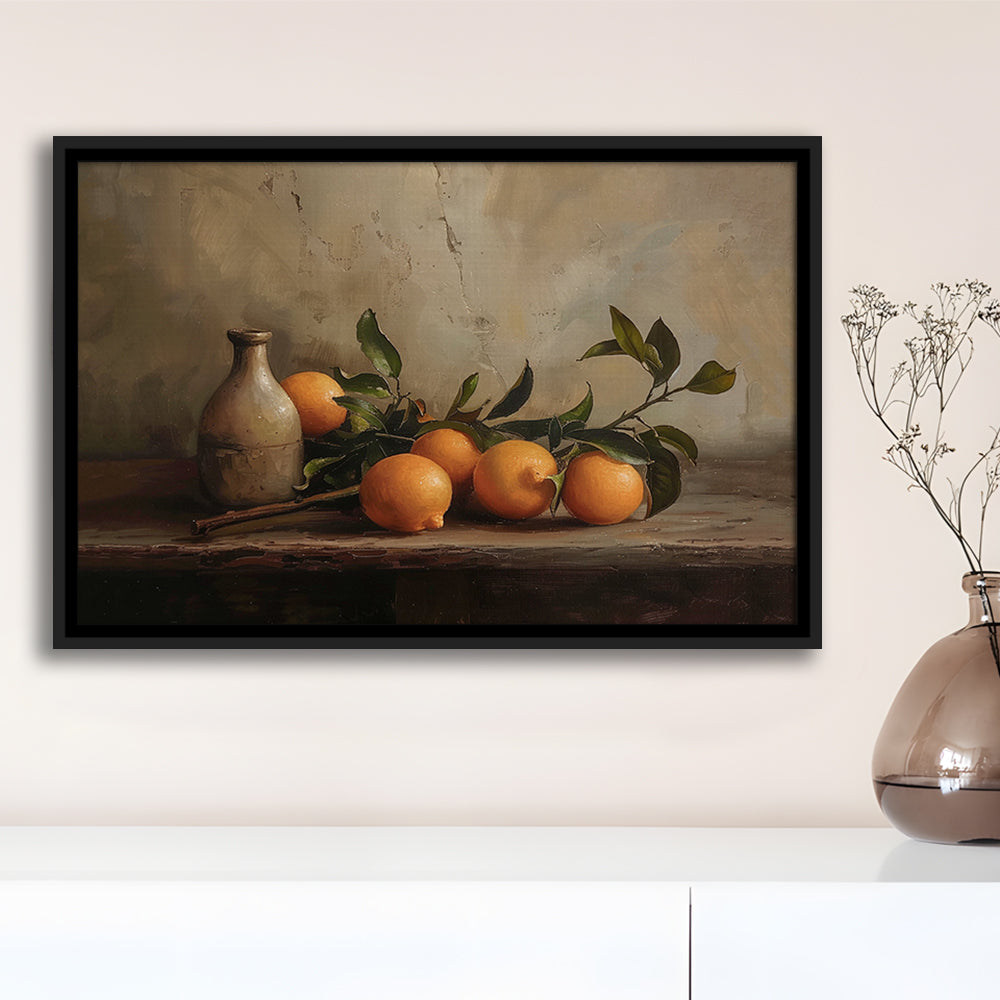 Dark Academia Still Life Oranges Framed Canvas Print Wall Art, Moody Wall Art, Art Rustic Trendy Wall Art