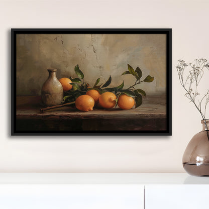 Dark Academia Still Life Oranges Framed Canvas Print Wall Art, Moody Wall Art, Art Rustic Trendy Wall Art