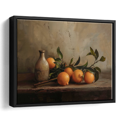 Dark Academia Still Life Oranges Framed Canvas Print Wall Art, Moody Wall Art, Art Rustic Trendy Wall Art