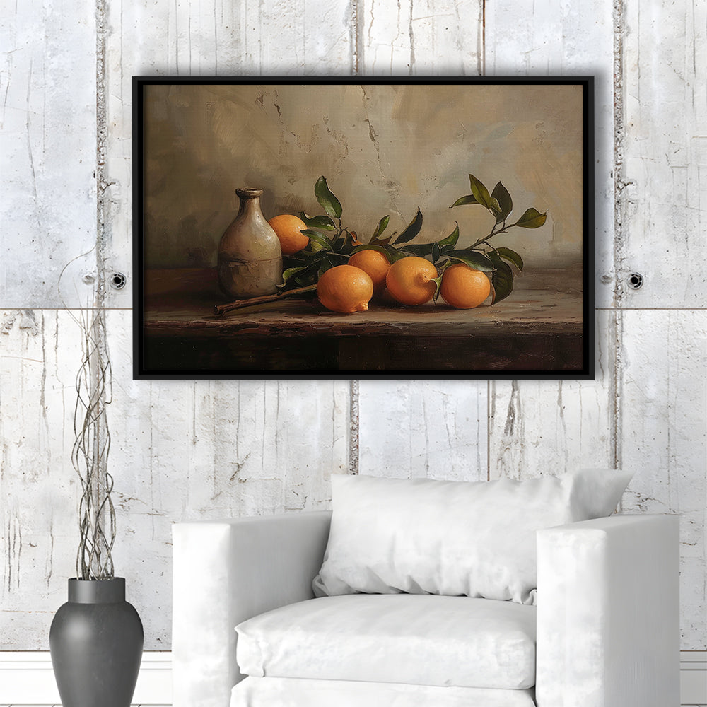 Dark Academia Still Life Oranges Framed Canvas Print Wall Art, Moody Wall Art, Art Rustic Trendy Wall Art