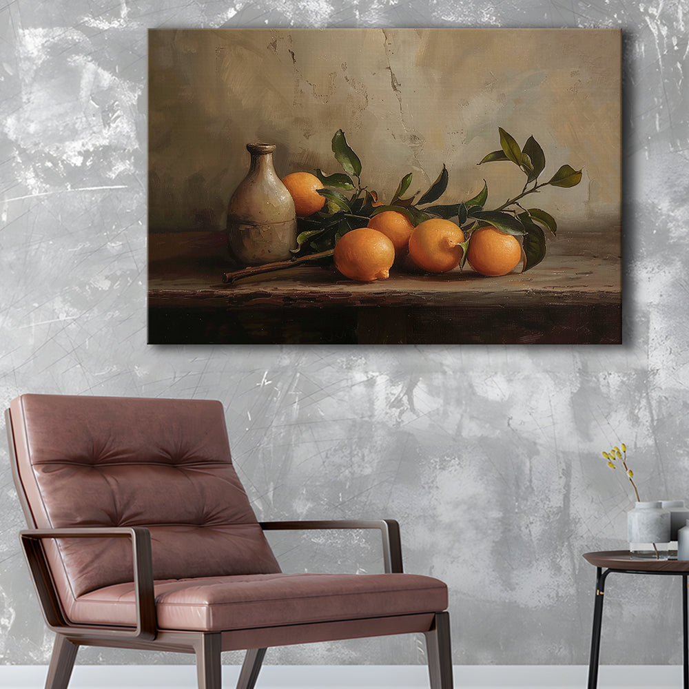 Dark Academia Still Life Oranges Canvas Print Wall Art, Moody Canvas Print Wall Art, Art Rustic Trendy Wall Art