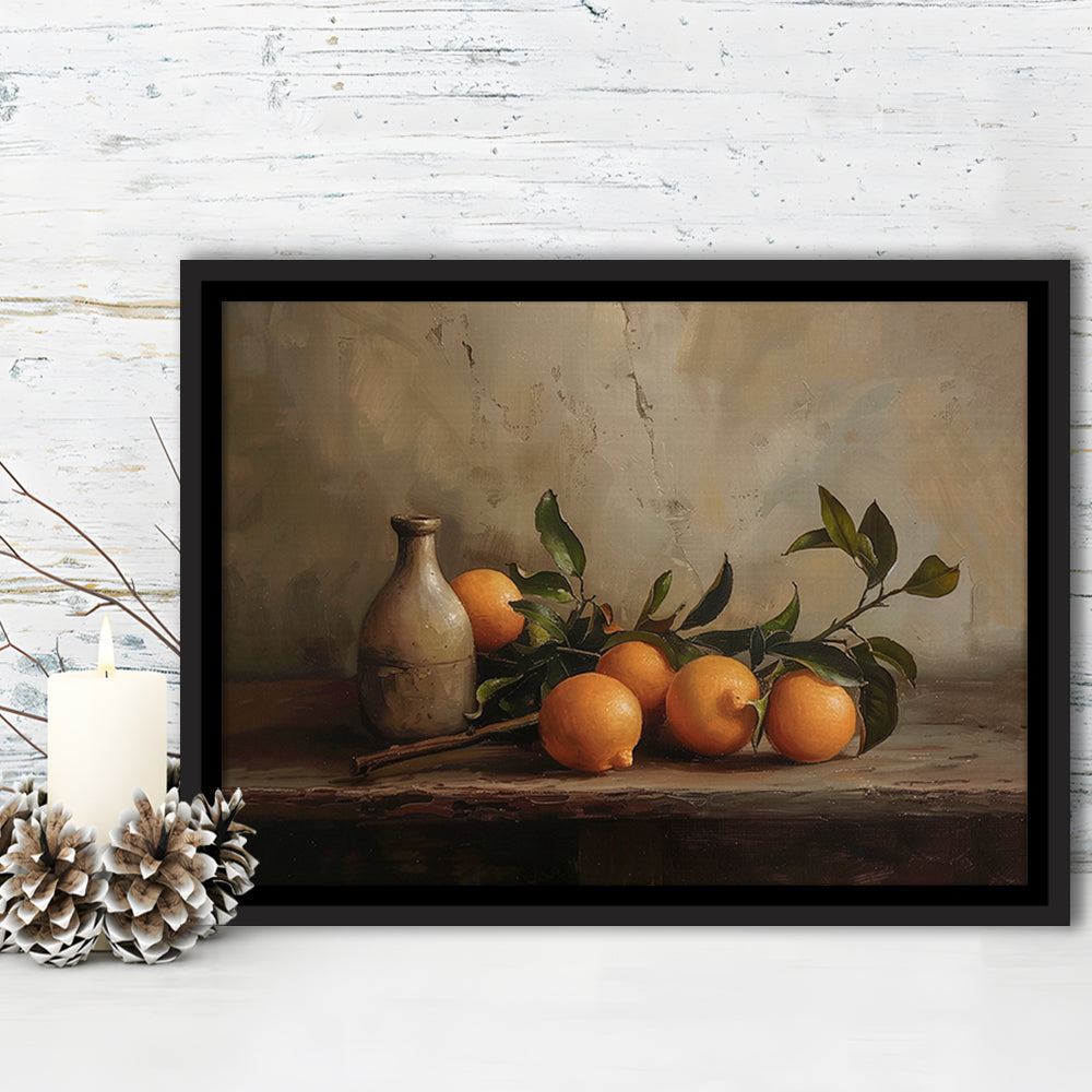 Dark Academia Still Life Oranges Framed Canvas Print Wall Art, Moody Wall Art, Art Rustic Trendy Wall Art