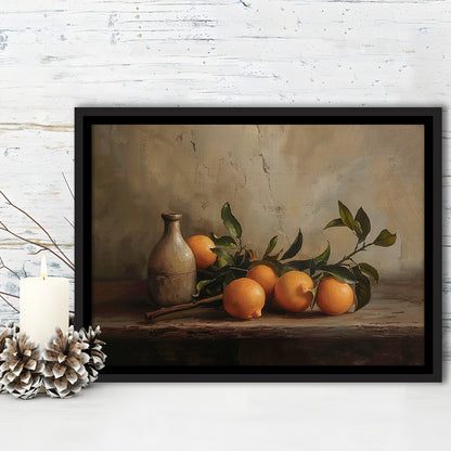 Dark Academia Still Life Oranges Framed Canvas Print Wall Art, Moody Wall Art, Art Rustic Trendy Wall Art