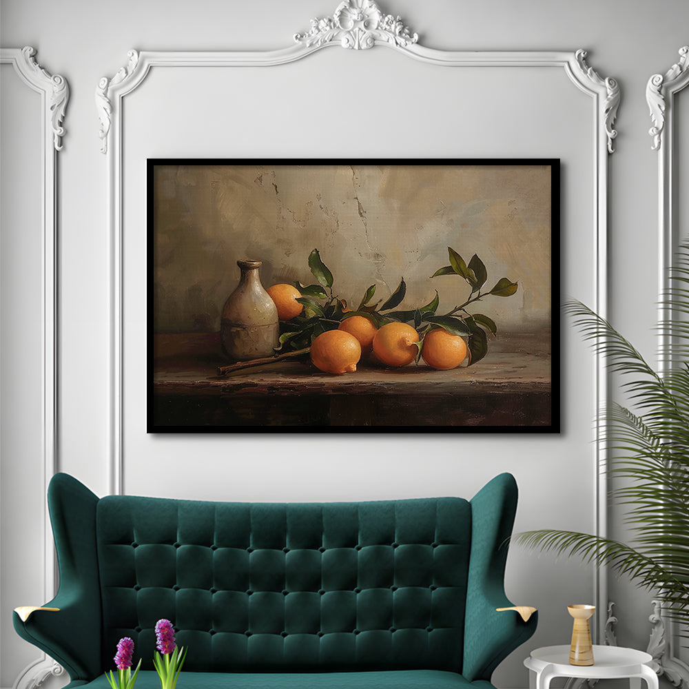 Dark Academia Still Life Oranges Framed Art Print Wall Decor, Moody Wall Art, Art Rustic Trendy Wall Art
