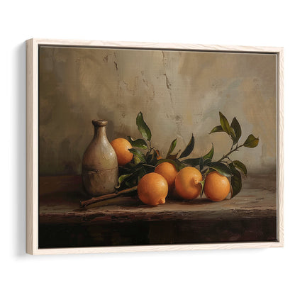 Dark Academia Still Life Oranges Framed Canvas Print Wall Art, Moody Wall Art, Art Rustic Trendy Wall Art