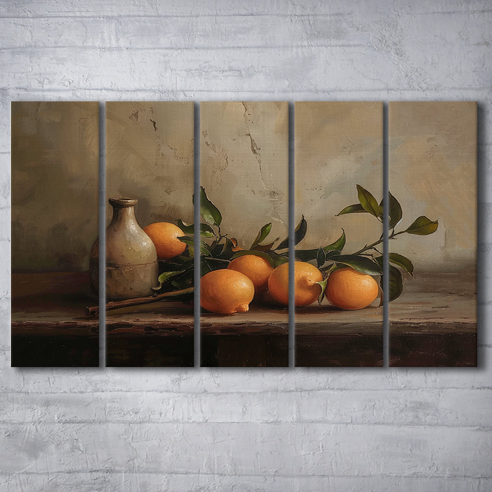 Dark Academia Still Life Oranges 5 Panels Canvas Print Wall Art, Moody Wall Art, Art Rustic Trendy Wall Art