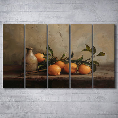 Dark Academia Still Life Oranges 5 Panels Canvas Print Wall Art, Moody Wall Art, Art Rustic Trendy Wall Art
