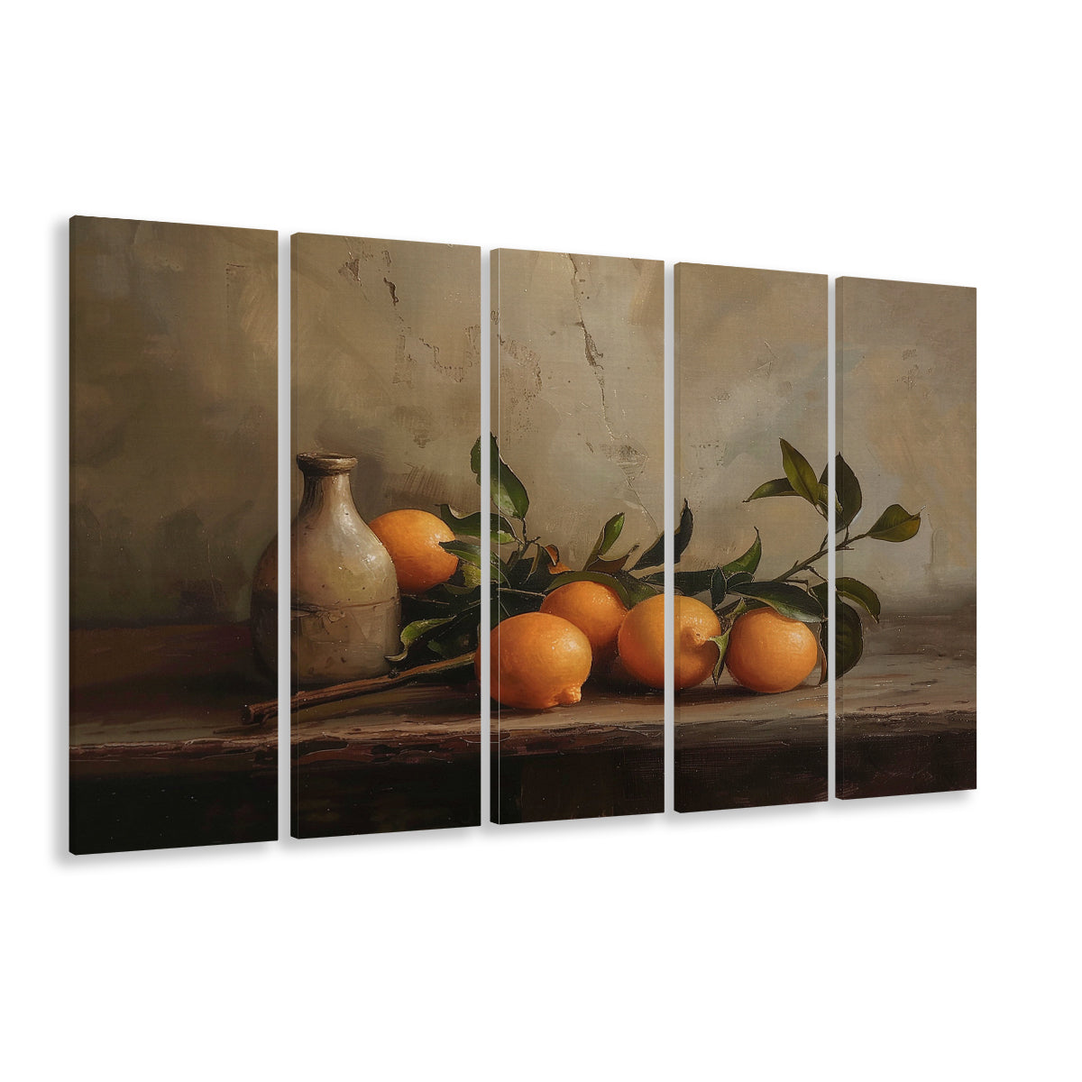 Dark Academia Still Life Oranges 5 Panels Canvas Print Wall Art, Moody Wall Art, Art Rustic Trendy Wall Art