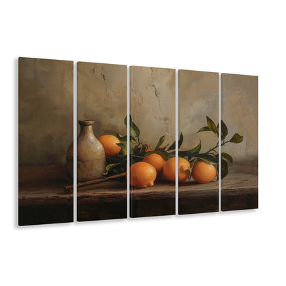 Dark Academia Still Life Oranges 5 Panels Canvas Print Wall Art, Moody Wall Art, Art Rustic Trendy Wall Art