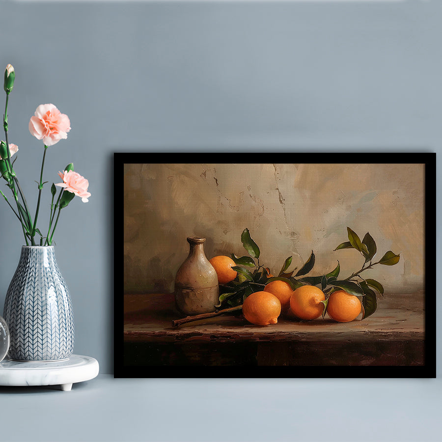 Dark Academia Still Life Oranges Framed Art Print Wall Decor, Moody Wall Art, Art Rustic Trendy Wall Art