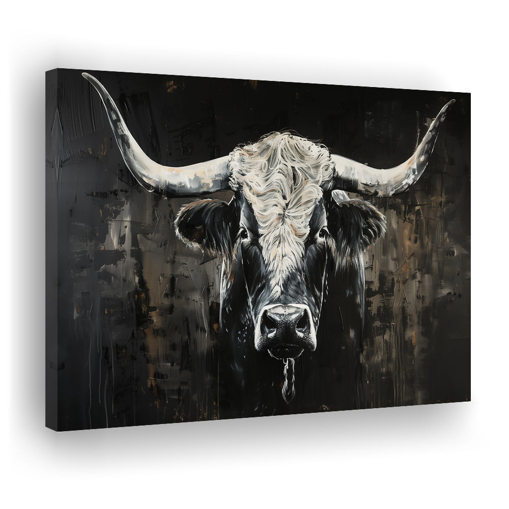 Dark Longhorn Cow Portrait Knife Oil Paing, Canvas Art Decor Print, Painting Art, Canvas Print Wall Art Home Decor