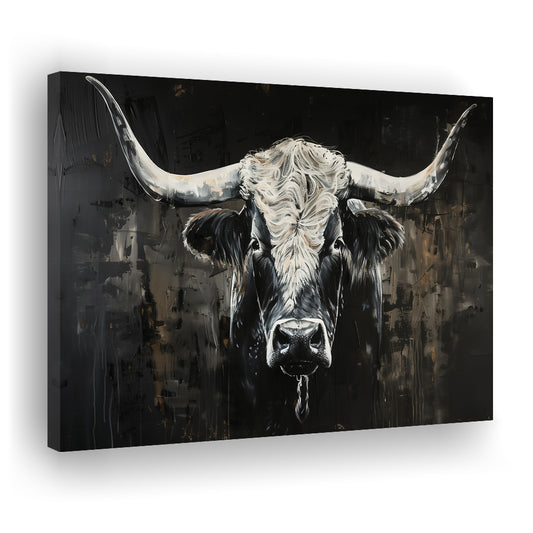 Dark Longhorn Cow Portrait Knife Oil Paing, Canvas Art Decor Print, Painting Art, Canvas Print Wall Art Home Decor