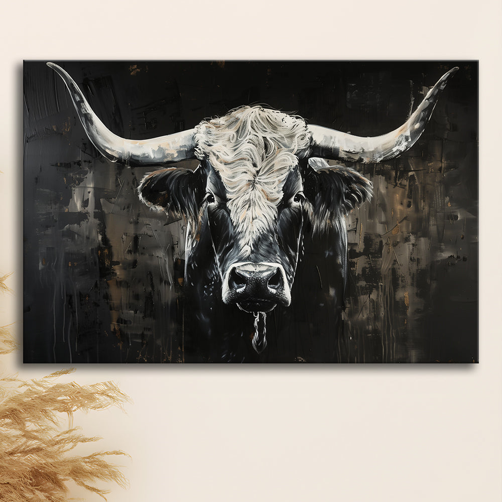 Dark Longhorn Cow Portrait Knife Oil Paing, Canvas Art Decor Print, Painting Art, Canvas Print Wall Art Home Decor