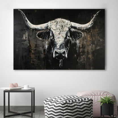 Dark Longhorn Cow Portrait Knife Oil Paing, Canvas Art Decor Print, Painting Art, Canvas Print Wall Art Home Decor
