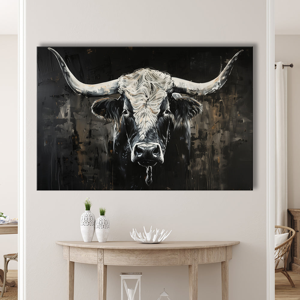 Dark Longhorn Cow Portrait Knife Oil Paing, Canvas Art Decor Print, Painting Art, Canvas Print Wall Art Home Decor