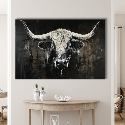 Dark Longhorn Cow Portrait Knife Oil Paing, Canvas Art Decor Print, Painting Art, Canvas Print Wall Art Home Decor